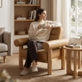 thumbnail image 2 of Guyou Modern Accent Chair, Boucle Accent Chairs, PU Upholstered Barrel Chairs with Solid Wood Frame, Cozy Armchair Chair, Comfy Side Chair for Living Room Bedroom Reading, Brown, 2 of 9