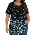 thumbnail image 2 of QUNYINEY Women Blouses Casual Floral Plus Size Short Sleeve Tops Crew Neck Pullover Pleated Loose Women Shirts, 2 of 6