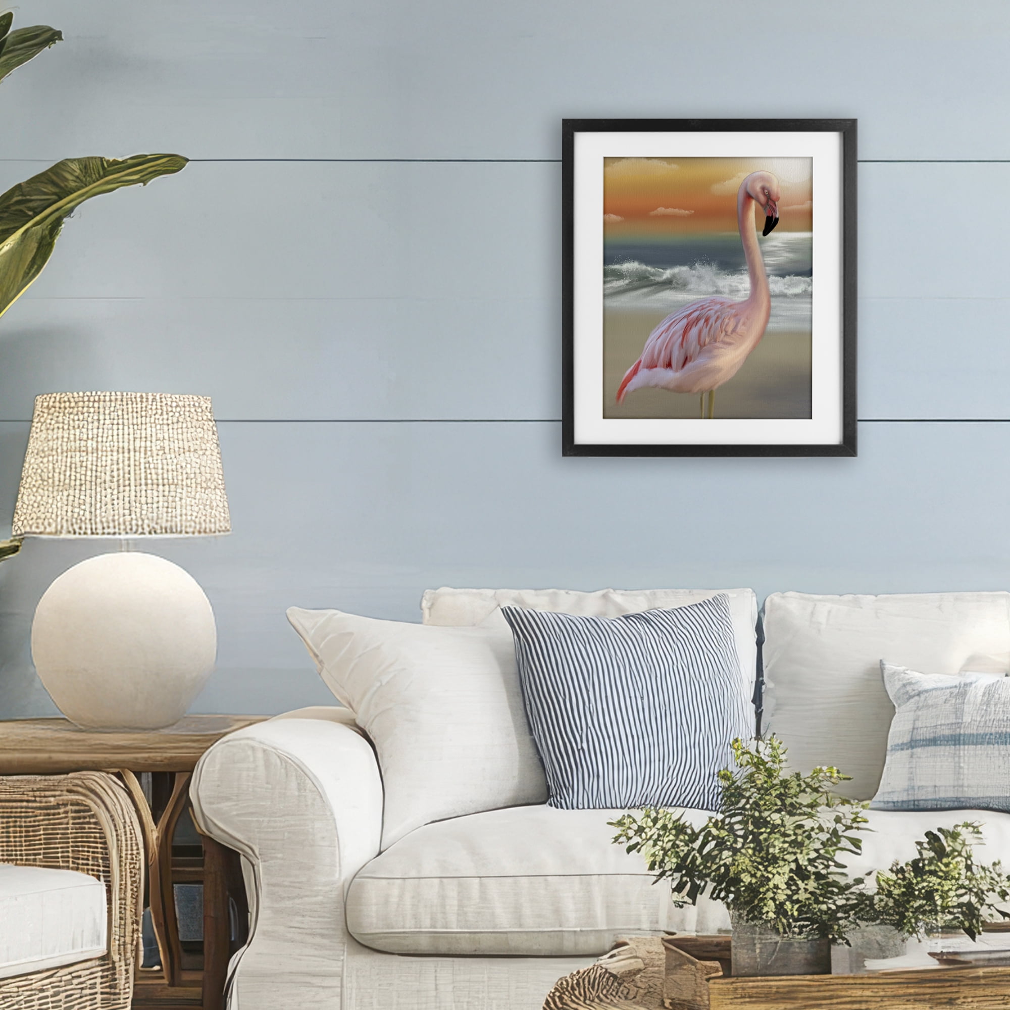 Stupell Industries Coastal Beach Flamingo Black Framed Print Under Glass, design by Matthew Piotrowicz