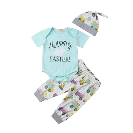 

Baby Easter Clothes Set Jumpsuit+Trousers+Hat+Headband/without Headband