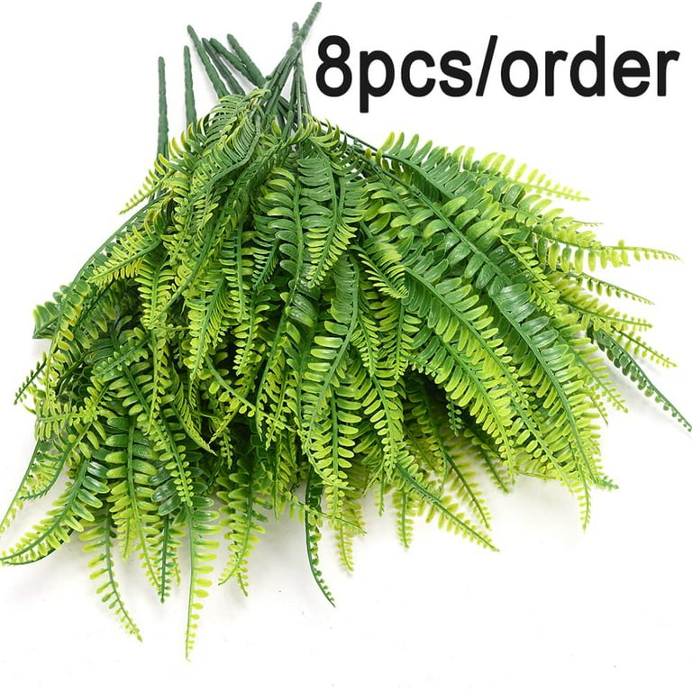 Antspirit Artificial Outdoor Plants 8pcs Artificial Ferns for Outdoors Fake  Fern Faux Boston Fern Greenery UV Resistant Plastic Plant