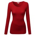 thumbnail image 4 of Emmalise Women's Basic Athletic Fit Tshirt Long Sleeves Round Crew Neck Tee (3Pk Olive, Red, Oatmeal, Large), 4 of 4