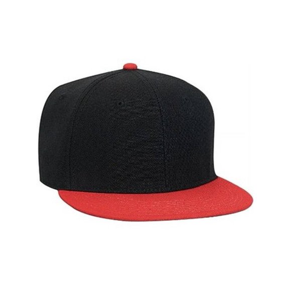 Wool Blend Flat Visor Pro Style Snapback Cap, Black Red