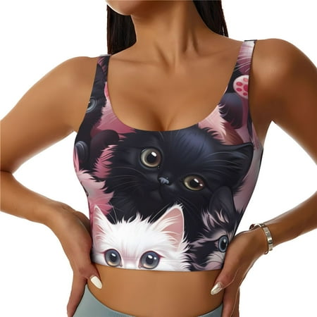 Sports Bras for Women - Cute Kittens Group Portrait Seamless Yoga Bra Workout Crop Top with Removable Pads
