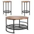 thumbnail image 2 of Industrial 3-Piece Coffee Table Set, 31.5 Inch Round Cocktail Table with 2 Side Tables, Metal Frame Living Room Tables for Office & Apartment, Easy Assembly, 2 of 11
