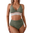 thumbnail image 2 of Women's Bikini Set Solid Color Two Piece Swimsuit with Removable Bra Pads No Underwire for Beach Swimming Vacation,Army Green,L, 2 of 8