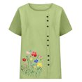 thumbnail image 4 of Xuyuer Women's Spring And Summer Block Print Round Neck Button Short Sleeve Casual T-Shirt, 4 of 5