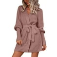 thumbnail image 1 of Manteau d'Automne Hiver pour Dames Cardigan Mi-Long Chaud Couleur Unie Mode Manteau Extérieur Col Rond Trench Manteau Manches Longues Tricoté Manteau Ouvert Ample, 1 of 7