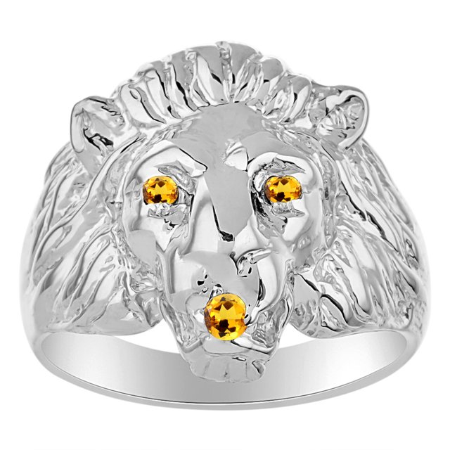 RYLOS Sterling Silver Lion Head Ring Color Stone Birthstones Eyes and Mouth Fun Designer Rings Citrine Jewelry Size 11