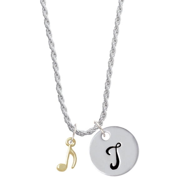 Delight Jewelry Goldtone Mini Eighth Note Silvertone Script Initial Disc - T - Charm Necklace, 20"+3"