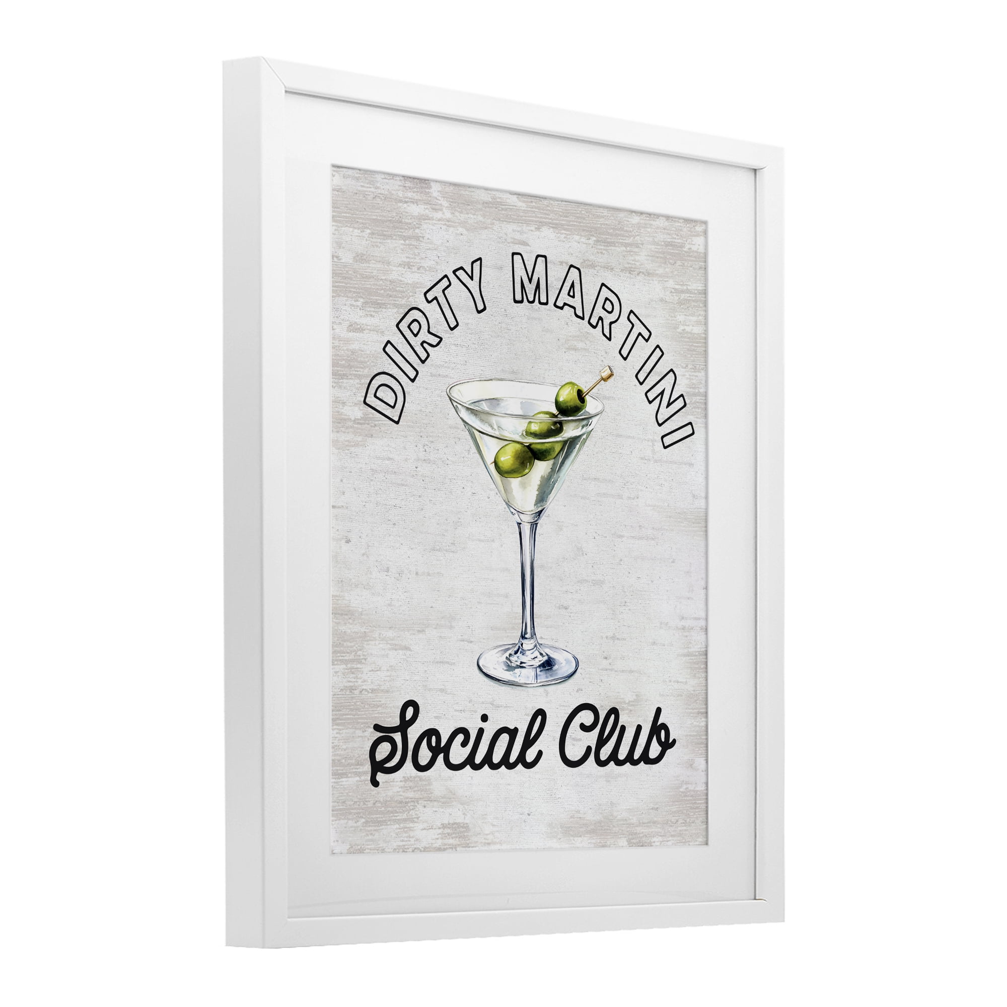 Stupell Industries Dirty Martini Social Club White Framed Print Under Glass, design by Lettered and Lined