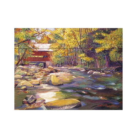 David Lloyd Glover 'Covered Bridge In Vermont Autumn' Wood Slat Art 12x16