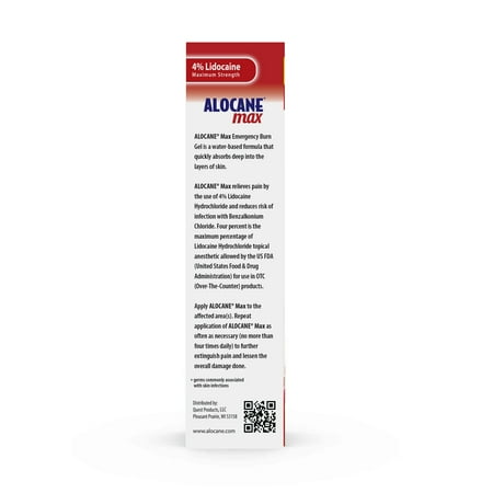 ALOCANE Max Maximum Strength Burn Gel with Antiseptic, 4% Lidocaine, Fast Pain Itch Relief, First Aid Treatment 2.5 fl oz