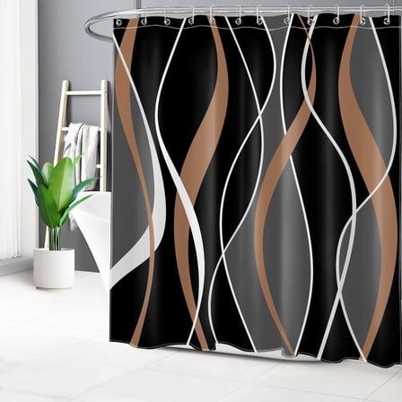 HVEST Modern Geometric Shower Curtain with Abstract Brown Black and Gray Line Design - Modern Simple Bathroom Decor, Waterproof Polyester Fabric, Includes 12 Hooks, 72x78 Inches