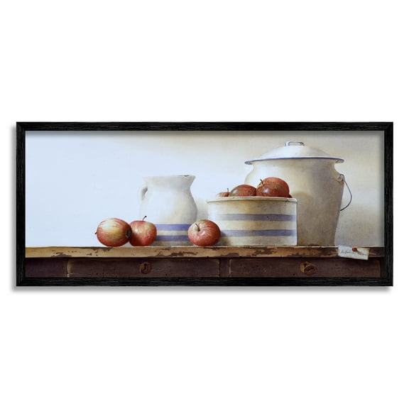 Stupell Industries Farmhouse Apples Still Life Food & Beverage Painting Black Framed Art Print Wall Art, 24 x 10