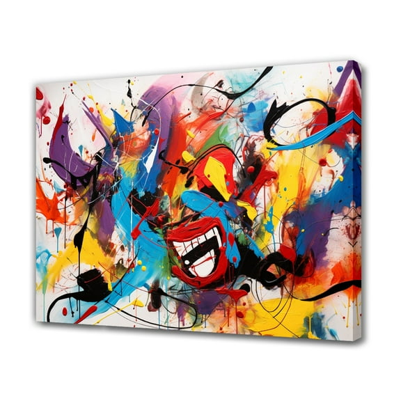 An Abstract Energetic Composition Featuring a Prominent Red Mouth Poster Decorative Painting Canvas Wall Art Living Room Posters Bedroom Painting,Frame-style,12x18inch(30x45cm)