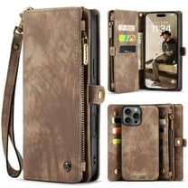 Dteck for iPhone 16 Pro Max Case Wallet with Card Holder & Detachable Magnetic Phone Case, Leather All-Round Protection Phone Case with Wrist Strap for Women/Men,Brown