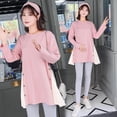 thumbnail image 2 of Edvintorg Maternity Tops Women Maternity Long Sleeve Shirt Fashion Patchwork Printed Round Neck Casual Bandage Maternity Tshirt Plus Size Pregnancy Clothes for Women, 2 of 3