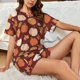 thumbnail image 4 of Balery Happy Thanksgiving Day Conjunto de Pijama para Mujer con Estampado, Dos Piezas de Manga Corta y Shorts, Ropa de Dormir Suave con Cuello Redondo y Bolsillos-3X-Large, 4 of 6