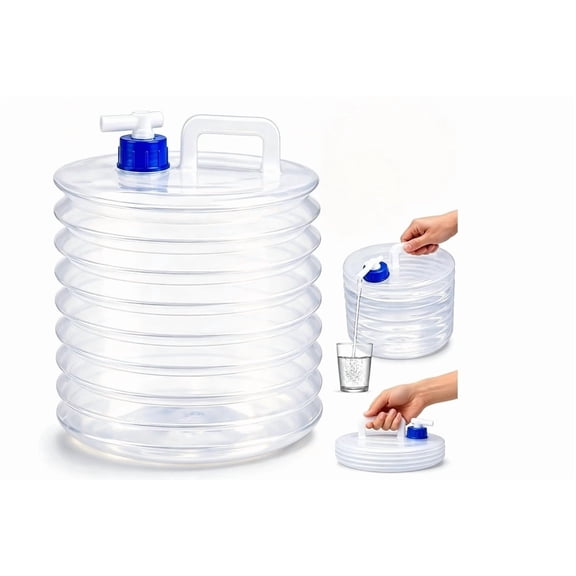 Collapsible Water Container with Spigot, Leakproof Space Saving Camping Water Jug with Handle, Portable Foldable Carrier Jug for Travel, Rvand Emergency Use (3L (0.8 gal))