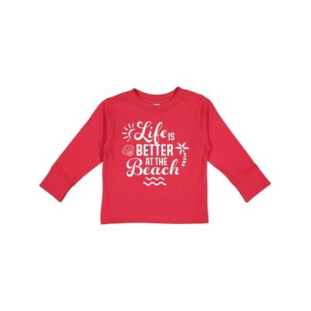 

Inktastic Life is Better at The Beach with Sunshine Seashell and Palm Trees Gift Toddler Boy or Toddler Girl Long Sleeve T-Shirt