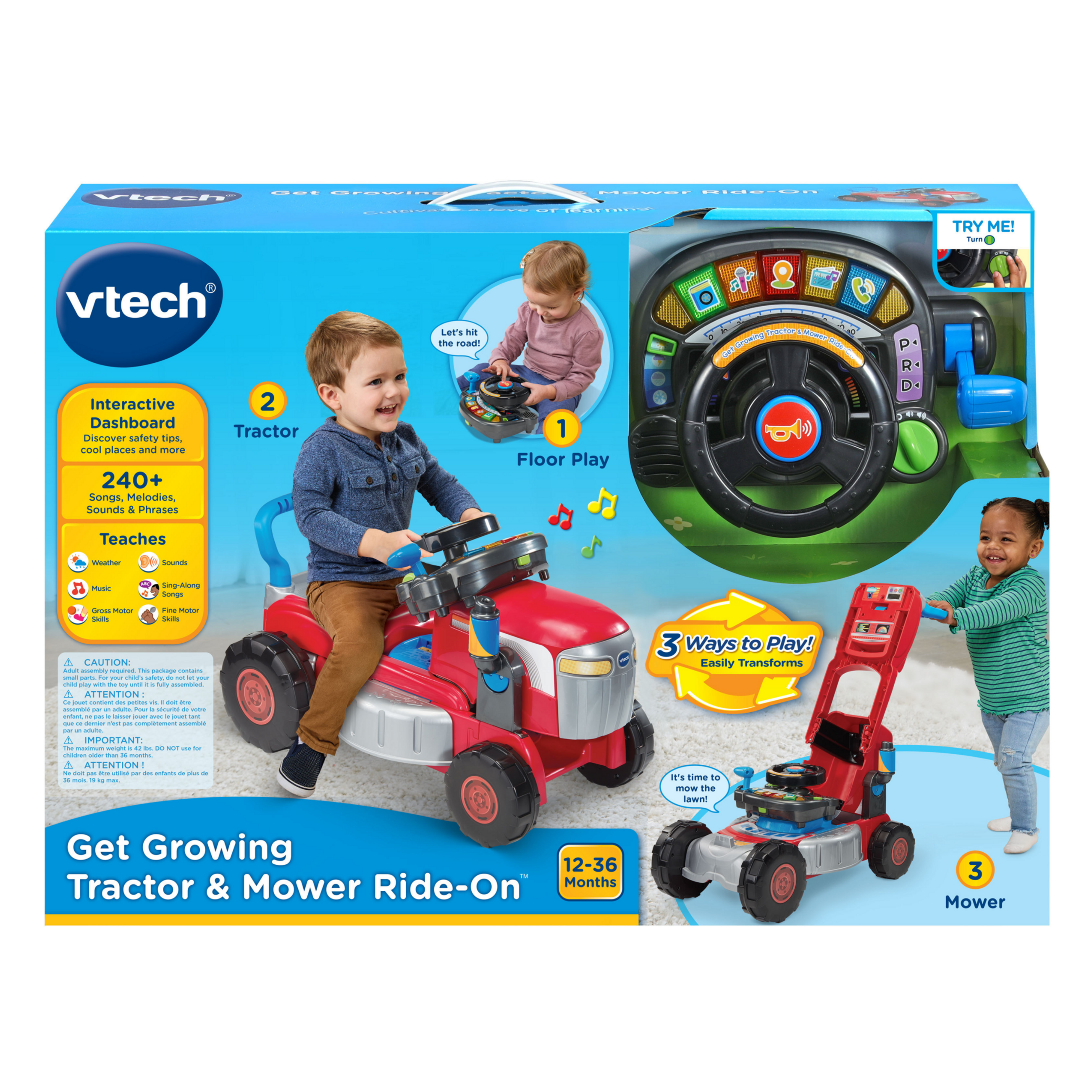 VTech® Get Growing Tractor & Mower Ride-On - Easy Transformation - English Version, 12-36 Months