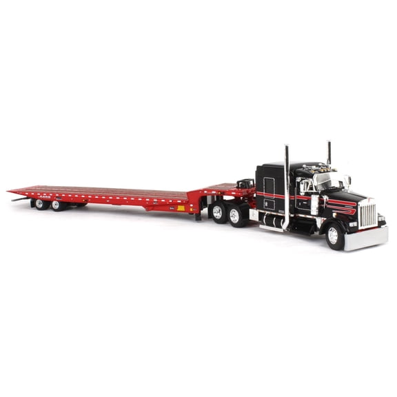 First Gear DCP 1/64 Viper Red Black Kenworth W900L with Landoll 440B-50CA Traveling Axle Trailer 60-2035