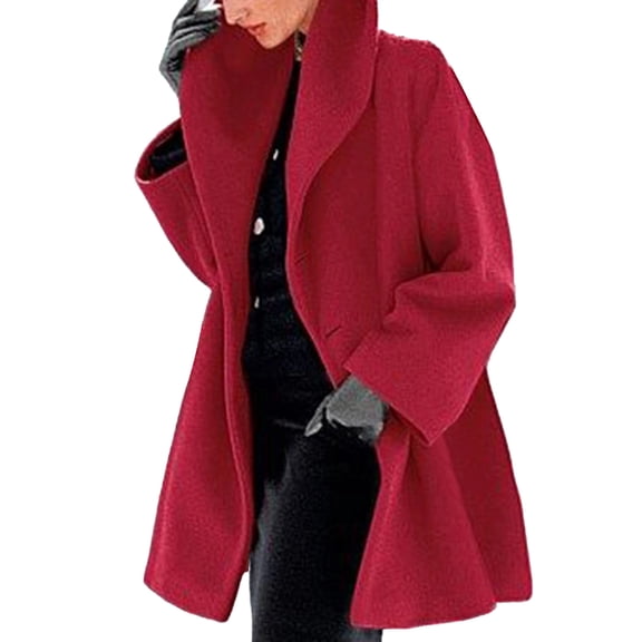 Quixlent Women's Wool Blend Trench Coat Hooded Single-Breasted Pea Coat Fall Winter Thick Warm Jacket Casual Mid-Long Overcoat