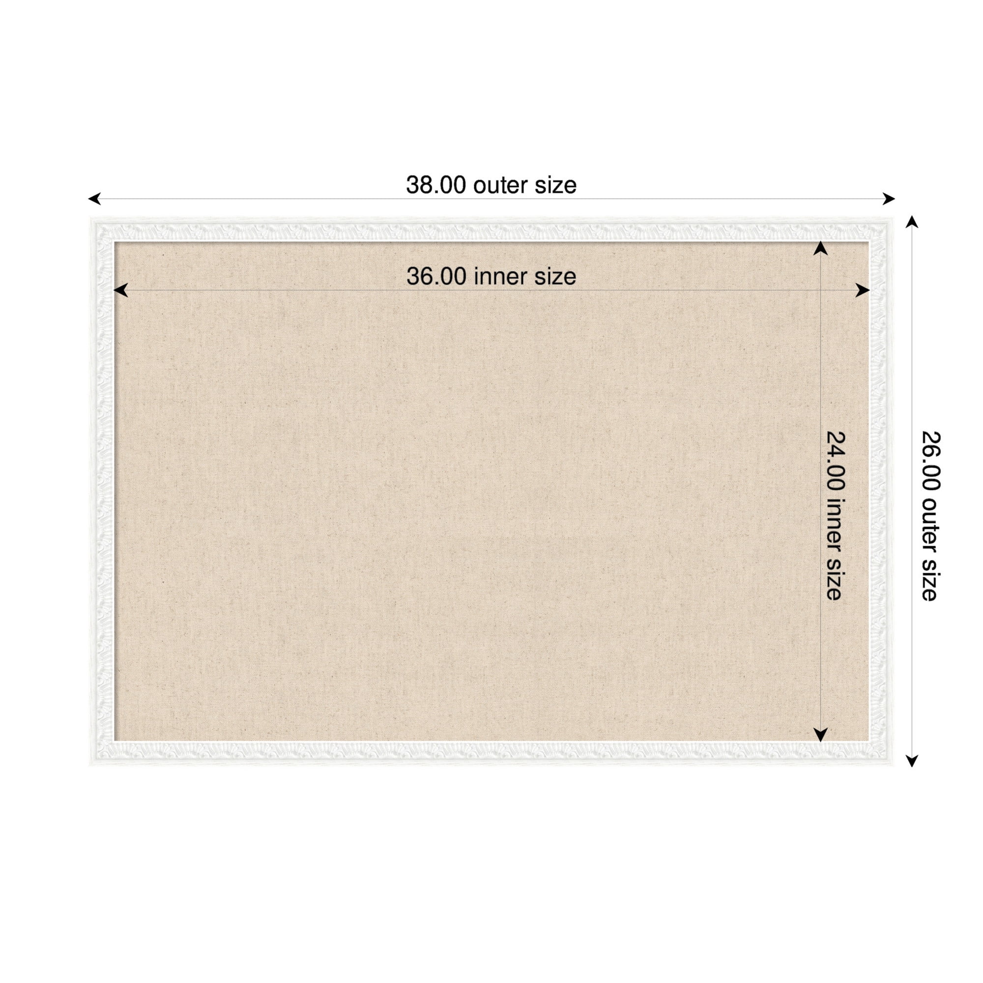 Kate and Laurel Framed Fabric Pinboard 38 x 26, Neutral Weave Printed Linen Decorative Bulletin Board for Use as a Vision Board or Wall Organization, Bethany White Frame