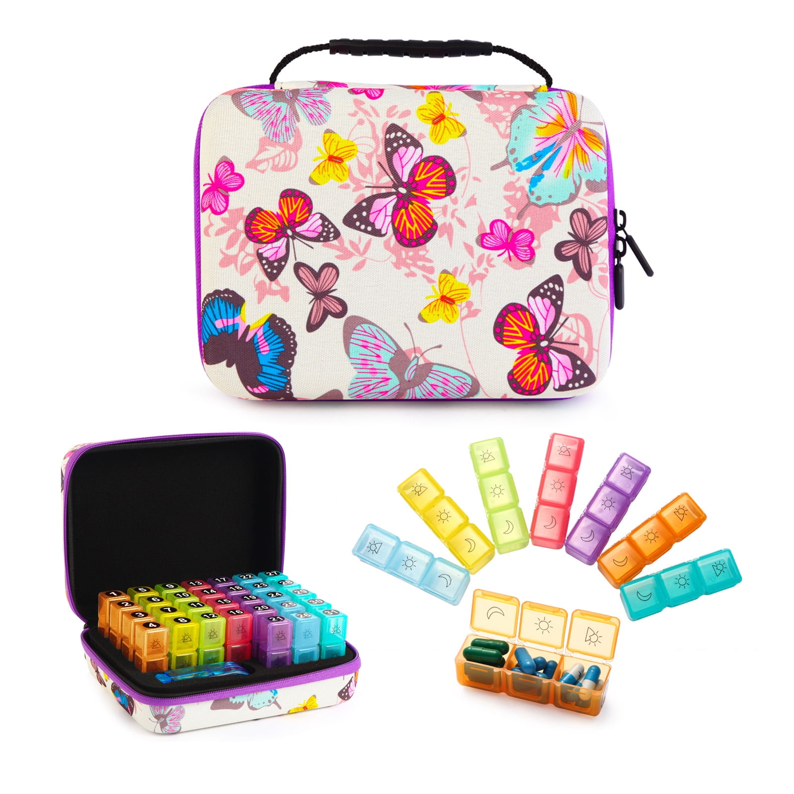 Monthly Vitamins Medication Supplements Organizer Bag 3 Doses per Day Includes a Pill Splitter and 7 Day Travel Pouch