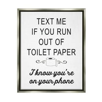 Stupell Industries No Toilet Paper Humorous Bathroom Fancy Lettering Graphic Art Luster Gray Floating Framed Canvas Print Wall Art, Design by Lettered and Lined