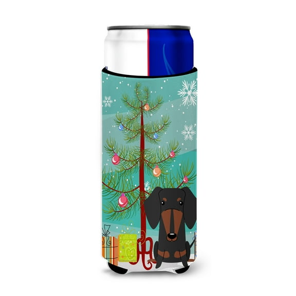 Carolines Treasures Merry Christmas Tree Dachshund Black Tan Michelob Hugger for slim cans Slim Can multicolor
