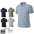 thumbnail image 2 of Men's Elastic Ice Silk Polo T-shirt Solid Color Business Casual Breathable, 2 of 10