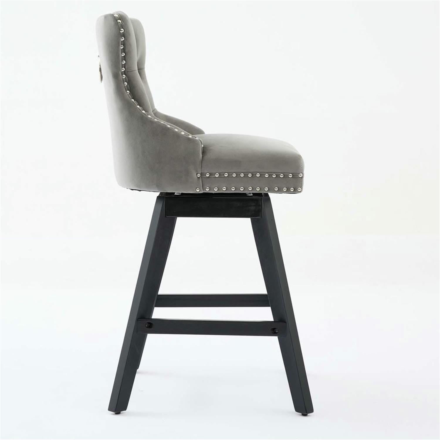 Demi Bonn 38" Counter Height Bar Stools Set of 2, Velvet Swivel Barstools with Button Tufted Back, Kitchen Island Countertop Chairs for Dining Room, Gray