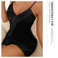 thumbnail image 4 of Women V-Neck Sleepwear Satin Nightgown Mini Slip Chemise Short Nightwear - Black, 4 of 6