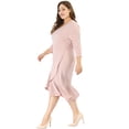 thumbnail image 3 of Women's Plus Size Cocktail V-neck Wrap Midi Dress Pink 2X, 3 of 6