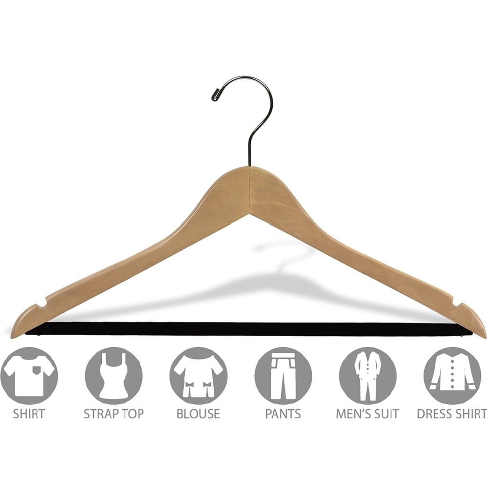 INTERNATIONAL HANGER 20 inch Natural Wood Suit Hanger with Flocked Non-Slip Bar, 25 Pack