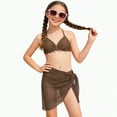 thumbnail image 4 of TOWED22 Girls Swimsuit 3 Piece Teens Bathing Suit Tropical Print Bikini Sets Twist Cross Girls' Swimwear with Shorts(Coffee,10-11 Y), 4 of 7