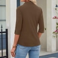 thumbnail image 4 of Womens Button Down Shirt 3/4 Sleeve Wrinkle Free Stretch Collared Dress Shirt Business Casual Work Blouse Brown L, 4 of 6