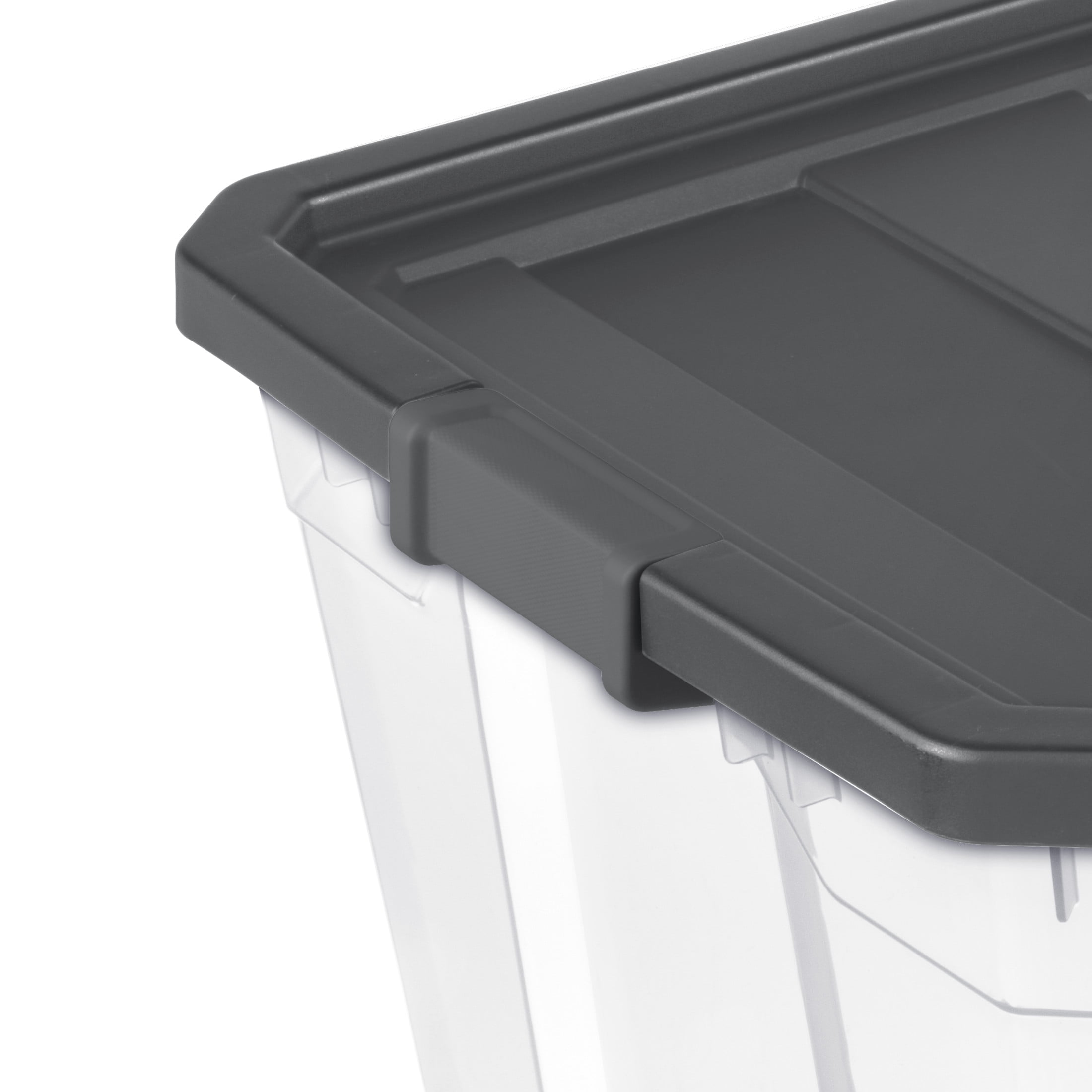 Sterilite Extra Large Storage Bin, 200 Quart Clear Plastic Storage Container with Latch Lid, Dark Gray, Pack of 3