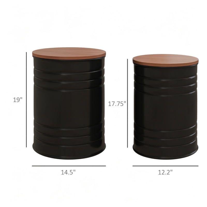 HOQBN Round Storage Ottoman Set of 2, Nesting Ottomans with Wooden Lid, Metal Frame and Hidden Storage Space for Bedroom