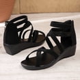 thumbnail image 6 of Samdudou Sandals for Women Dressy Casual Open Toe Low Wedge Heel Criss Cross Multi Strap Faux Suede Zip Up Back Bootie Style Daily Office Wear Summer Outdoor Vacation Footwear, 6 of 9