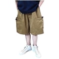 thumbnail image 3 of Jinhomg Baggy Cargo Shorts for Kids Casual Loose Wide Leg Cotton Shirts Lightweight Comfy Elastic Waist Short Pants with Pockets 2025 Y2K Streetwear Khaki 10 Years, 3 of 4
