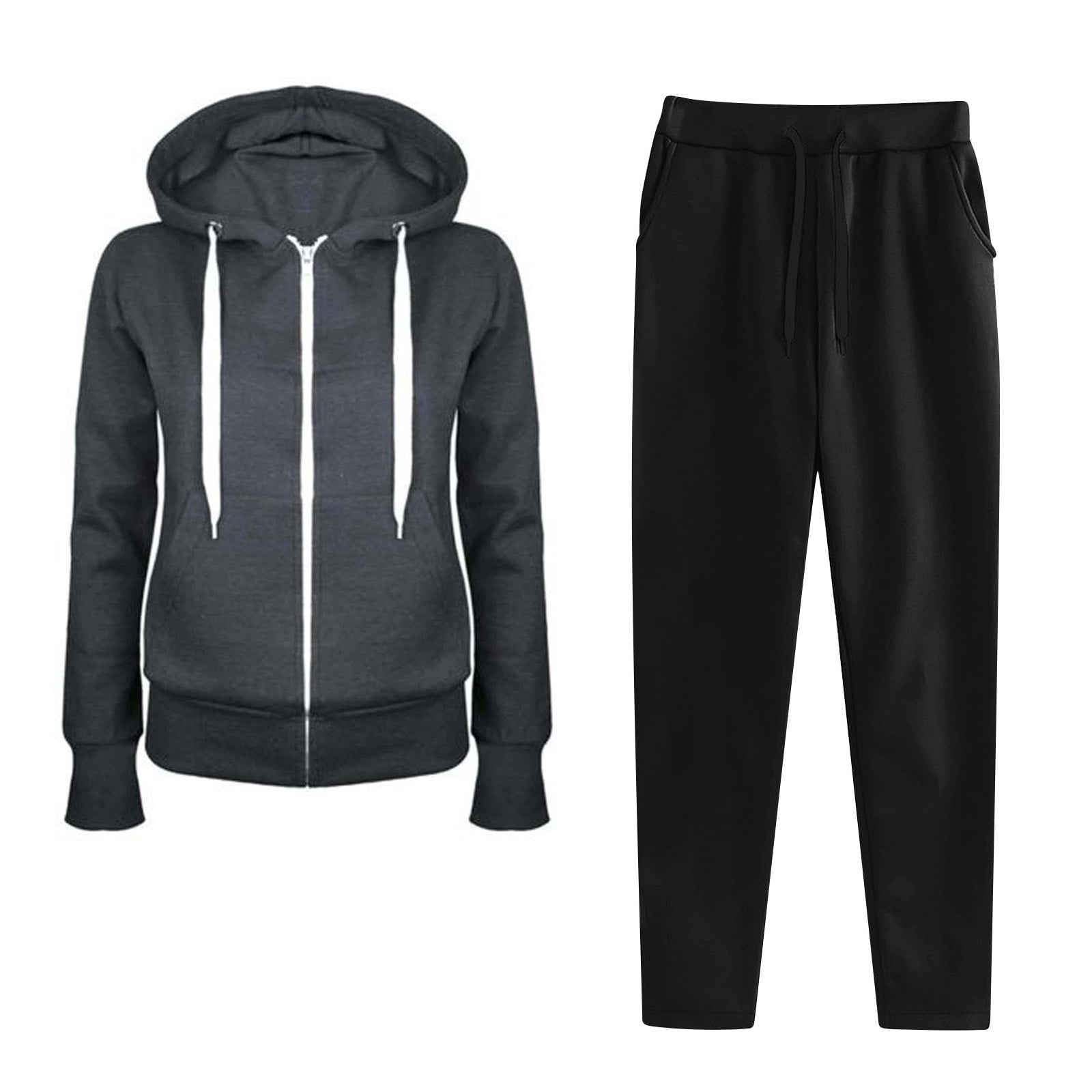 UPPADA Lounge Two Piece Sets for Women Zip Up Hoodies Set Casual Matching Sets Sweatsuits 2 Piece Outfits Fall Sweat Sets Lounge Hoodies and Cargo Pants Wide Leg with Pockets Dark Gray,XXL