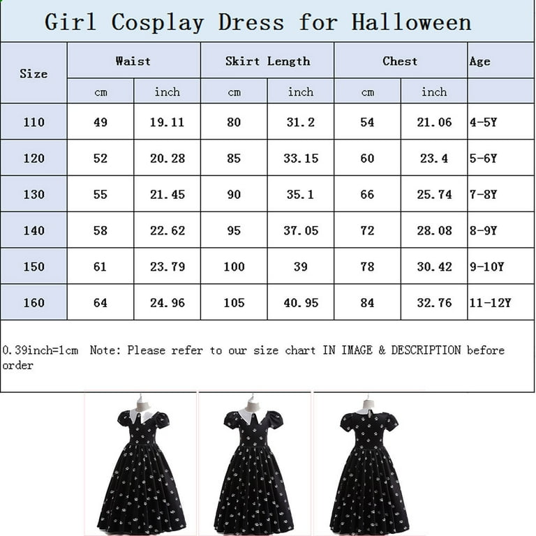 Wednesday Addams Costume Girls Peter Pan Collar Dress Short Sleeve  Halloween Outfit 