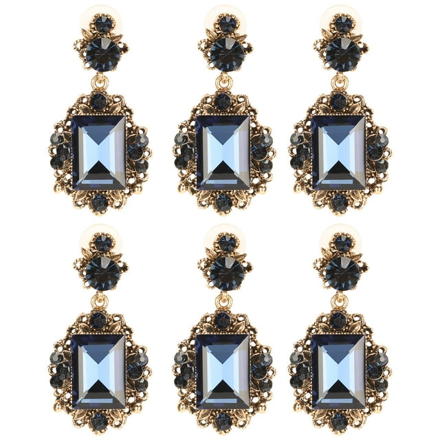 3 Paires de Boucles d'Oreilles Diamant Émeraude Dangle Rétro Alliage Mode Oreille Décoration Bijouxbleu