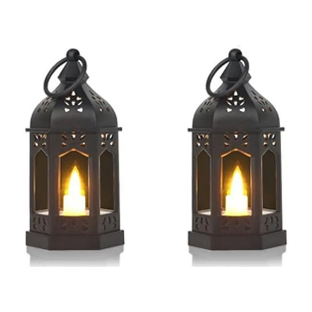 Transemion 2x Black Stylish And Small Decorative Lanterns For Delightful Home Décor Flickering Candlelight black-2PCS 1Set