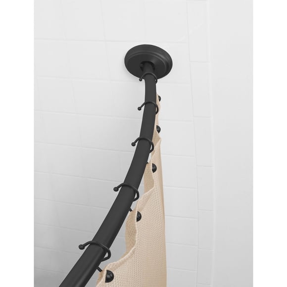 Mainstays Smart Rods Adjustable Curved Shower Curtain Rod, Tool-Free Tension or Wall-Mount Installation, 50" to 72", Matte Black