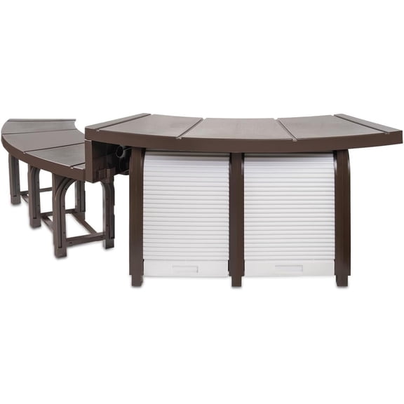 XtremepowerUS SPA Bench Set with Storage & Roller Shades – 2 Medium & 2 Tall Benches, Brown, 400 lbs Capacity, Outdoor Use