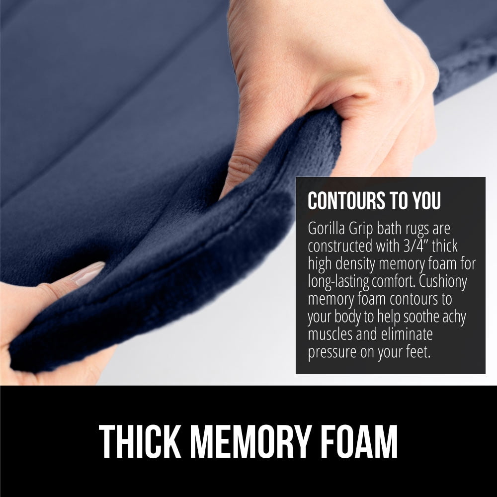 GORILLA GRIP Bathroom Rug, Soft Absorbent Memory Foam Shower Floor Mat, 36x24 Navy Blue